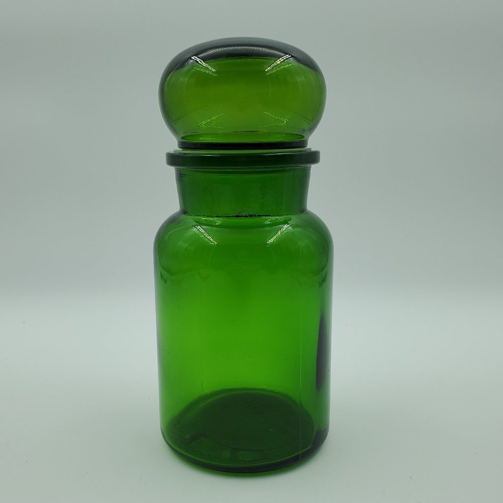 Large Emerald Green Apothecary Jar Bubble Lid Glass Canister Made in Belgium